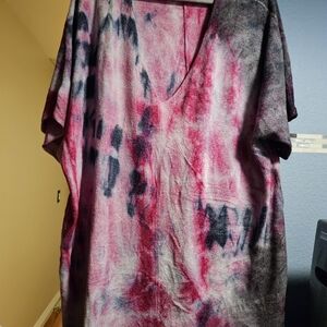 Free People Pink and Black Tie-Dye Top
